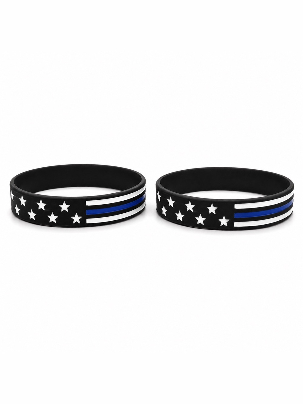2-Pack Thin Blue Line American Flag Silicone Wristbands Police Support
